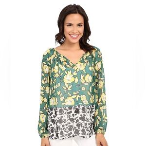 EUC Karen Kane Citrus Floral Chiffon Peasant Blouse (GMH-P)
